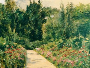 Max Liebermann - Gartenbeete mit Weg und Blumen