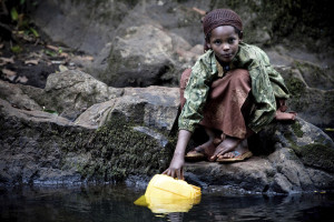 A girl collects water supplied by Bale Mountains National Park in south-central Ethiopia